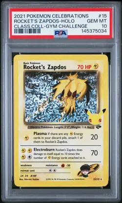 2021 Pokemon Celebrations Rocket’s Zapdos Holo #15 PSA 10 GEM MINT - Image 1