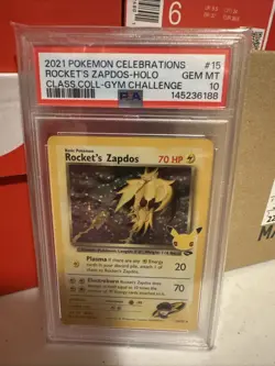 2021 Pokemon Celebrations Gym Challenge ROCKET'S ZAPDOS Holo #15 PSA 10 Class - Image 1