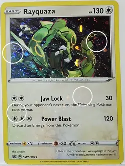 Fart Swirl 🌀 Rayquaza SWSH029 Cosmos Holo heAvilY Bleed Error Rare Pokemon TCG - Image 1