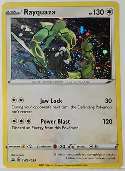 Fart Swirl 🌀 Rayquaza SWSH029 Cosmos Holo heAvilY Bleed Error Rare Pokemon TCG - Image 2