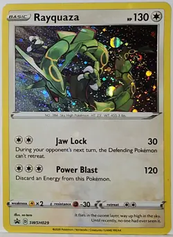 Fart Swirl 🌀 Rayquaza SWSH029 Cosmos Holo heAvilY Bleed Error Rare Pokemon TCG - Image 3