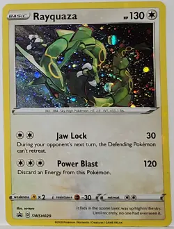 Fart Swirl 🌀 Rayquaza SWSH029 Cosmos Holo heAvilY Bleed Error Rare Pokemon TCG - Image 4