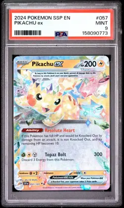 Pokemon TCG Pikachu EX 057/191 Surging Sparks Ultra Rare PSA 9 - Image 1