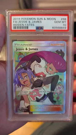 2019 Pokemon PSA 10 Jesse & James Full Art Trainer 68/68 Sun Moon Hidden Fates - Image 1