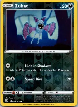 Zubat 089/163 Common Battle Styles Pokemon Reverse Holo Near Mint - Image 1
