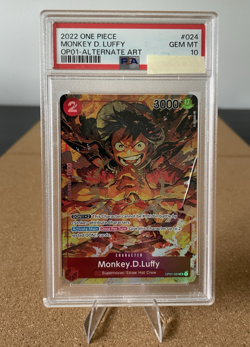 PSA 10 MONKEY D LUFFY Alt Art OP01-024 - One Piece Romance Dawn *Cracked Slab* - Image 1