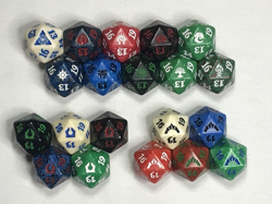 mtg dice, Ravnica Guild Dice, Spindown D20 dice Complete Set 20 spindowns - Image 1