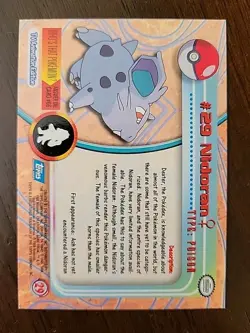 NM! Nidoran #29 Topps Blue Logo Holo Foil Pokemon 1999 Series 1 - Image 2