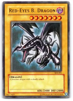 YUGIOH ERROR/MISPRINT - Holo Bleed - Red Eyes B. Dragon -SDJ-001 - LP/MP - Image 1