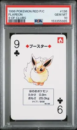 PSA 10 FLAREON 9 OF CLUBS 1996 POKEMON POKER PLAYING CARDS RED CHARIZARD - Image 1