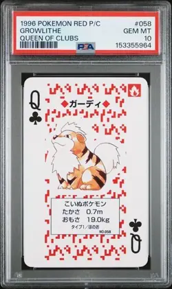 PSA 10 GROWLITHE QUEEN OF CLUBS 1996 POKEMON POKER PLAYING CARDS RED CHARIZARD - Image 1