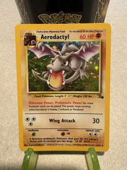LP-MP Pokemon TCG Aerodactyl Fossil Holo Card 1/62 #3 Light To Moderate Play - Image 1