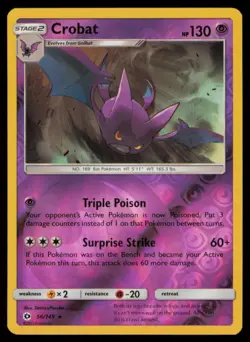 Crobat 56/149 Holo Holo Rare SM Base Set Pokemon Reverse Holo Near Mint - Image 1
