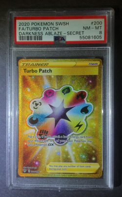 PSA 8 Turbo Patch NM/MT | Secret Rare 200/189 | Pokemon 2020 Darknes Ablaze - Image 1