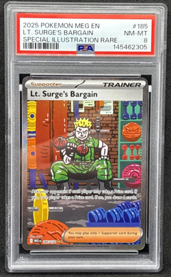 2025 Pokemon Meg EN - Lt Surge's Bargain - Spec Illustration Rare - 185 - PSA 8 - Image 1