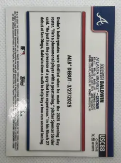 Drake Baldwin 2025 Topps Chrome Update RayWave Refractor Rookie RC #USC88 Braves - Image 2