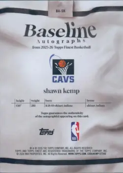 2025-26 Topps Finest - Baseline Autographs Shawn Kemp #BA-SK Blue X-Fractor /99 - Image 2