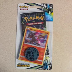 Pokemon Sun & Moon Lost Thunder Blister Pack Promo Card & Coin Salandit - Image 1