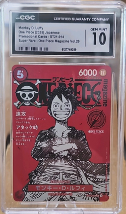 CGC 10 Monkey D. Luffy ST21-014 One Piece Promo Super Rare JP Vol.20 - Image 1