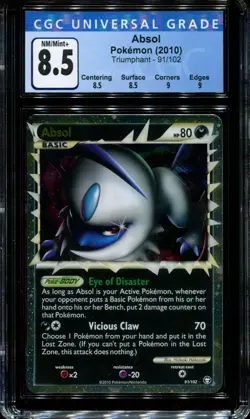 Absol Triumphant 91/102 Pokemon Prime Ultra Rare Holo 2010 Foil CGC 8.5 - Image 1