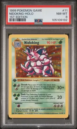 1999 POKEMON BASE SET 1ST EDITION #11 NIDOKING-HOLO PSA 8 - Image 1