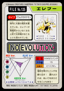 ELECTABUZZ NO.125 CARDDASS JAPANESE POKEMON TCG - Image 2