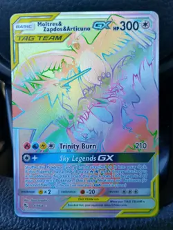 Pokemon Card Moltres Zapdos Articuno GX 69/68 Hidden Fates Secret Rainbow Rare - Image 1
