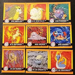 Lot of 9 - 1999 Pokemon Series 1 Stickers Ninetales Sandslash Rapidash Dragonair - Image 1