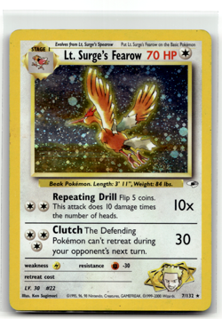 Pokemon TCG - Lt. Surge's Fearow 7/132 - Holo Swirl - Rare - Gym Heros Wizards - Image 1
