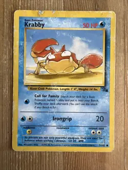 Krabby 51/62 Common Fossil Unlimited Pokemon TCG Card DMG 1999 Vintage WOTC - Image 1