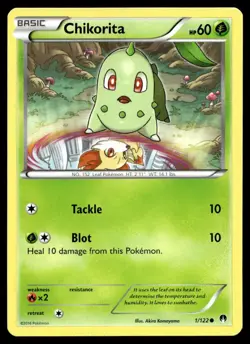 Chikorita 1/122 Pokemon Card BREAKpoint Common 60 HP Lightly Played BT - Image 1