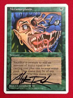 MTG Signed 1X Metamorphosis X1 Christopher Rush - Chronicles Magic - Played - Image 1