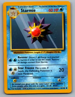 Pokemon Starmie 64/102 Common Base Set Unlimited LP - Image 1