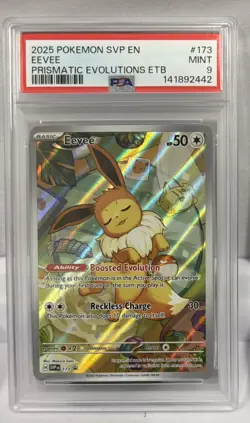 Eevee 173 Pokemon Prismatic Evolutions ETB Promo PSA 9 - Image 1