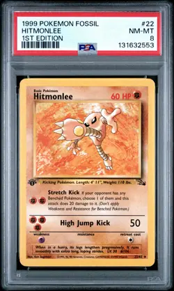 1999 POKEMON FOSSIL 1ST ED #22 HITMONLEE PSA 8 - Image 1
