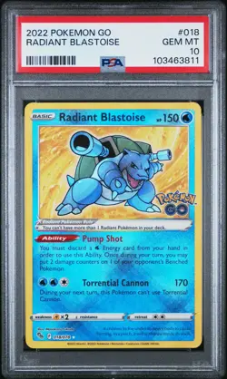 Pokemon 2022 Radiant Blastoise 018/078 Pokemon GO GEM MINT PSA 10 - Image 1