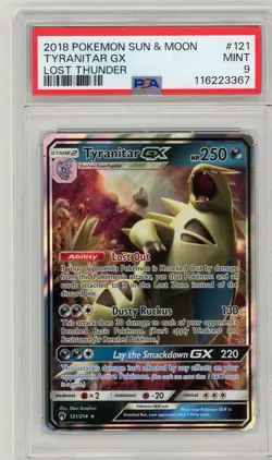 2018 Pokemon Sun & Moon Lost Thunder Tyranitar GX #121 PSA 9 Mint - Image 1