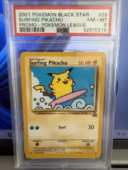 2001 Surfing Pikachu Black Star Promo - PSA 8 NM - WOTC Pokemon league - Image 1