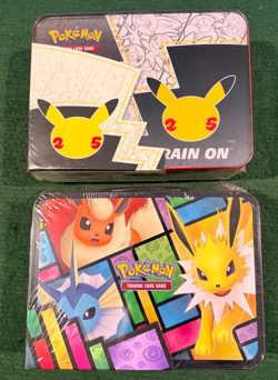 NEW Pokemon TCG Pikachu Celebrations & Eevee Treasure Chest Lunchbox Tin Lot (2) - Image 2