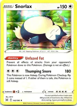 Snorlax 143/196 Holo Rare Lost Origin Pokemon Holo Near Mint - Image 1