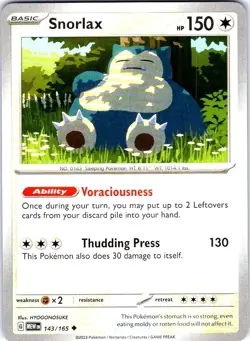 Snorlax 143/165 Uncommon 151 Pokemon Near Mint - Image 1