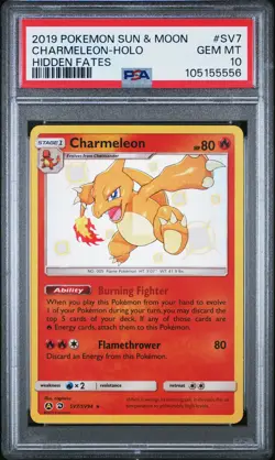 2019 POKEMON SUN & MOON HIDDEN FATES #SV7 CHARMELEON-HOLO PSA 10 - Image 1