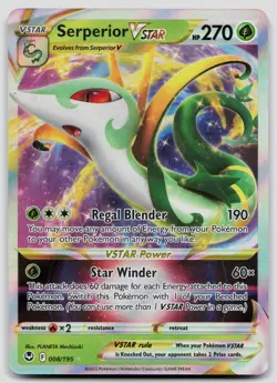 Serperior VSTAR 008/195 Silver Tempest Pokemon NM - Image 1