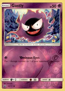 GASTLY 36/111 COMMON CRIMSON INVASION POKEMON REVERSE HOLO NEAR MINT - Image 1