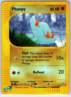 Phanpy 100/147 Common Aquapolis Pokemon Reverse Holo Lightly Played - Image 1