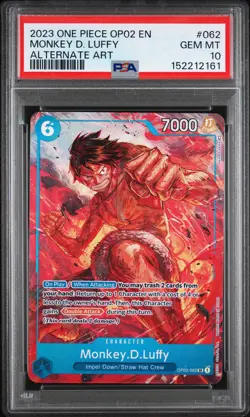 2023 ONE PIECE OP02-PARAMOUNT WAR ALTERNATE ART #062 MONKEY D. LUFFY PSA 10 - Image 1