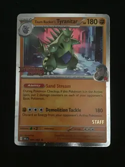 Team Rocket's Tyranitar DRI 096 Pokemon Destined Rivals Prerelease STAFF Promo - Image 1