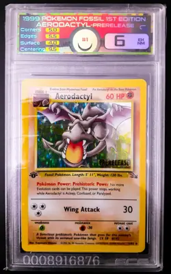 1999 Pokemon Fossil Aerodactyl Holo 1st Edition Prerelease #1 ECG 6 EX NM - Image 1