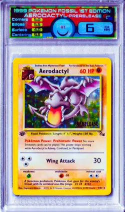 1999 Pokemon Fossil Aerodactyl Holo 1st Edition Prerelease #1 ECG 6 EX NM - Image 3