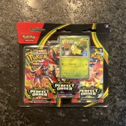 Pokemon TCG Mega Evolution Perfect Order Booster Pack Set 3x English Chikorita - Image 1